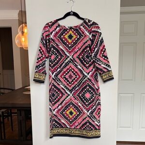 Talbots Pink and Black Geometric Long Sleeve‎ Dress